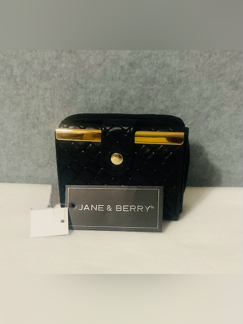 Jane & Berry Black Quilted Wallet with Gold Accent